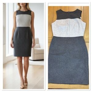 Talbots Wool Sheath Dress Gray Colorblock Sleeveless Career Classic Quiet Luxury